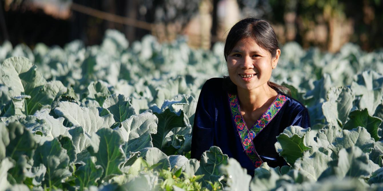women leader, water governance, Salween River Daw Aye Kyi shows her thriving vegetable garden along Loikaw stream, which connects her village to the Salween River.