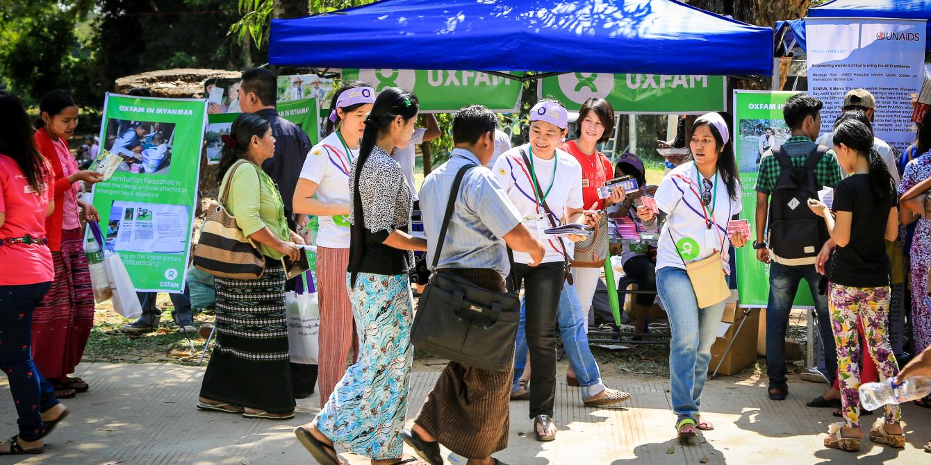 Oxfam's Booth, Photo by: Pyae Aye Nyein/ Oxfam Oxfam's booth at the International Women's Day celebration in Yangon, Photo by: Pyae Aye Nyein/ Oxfam