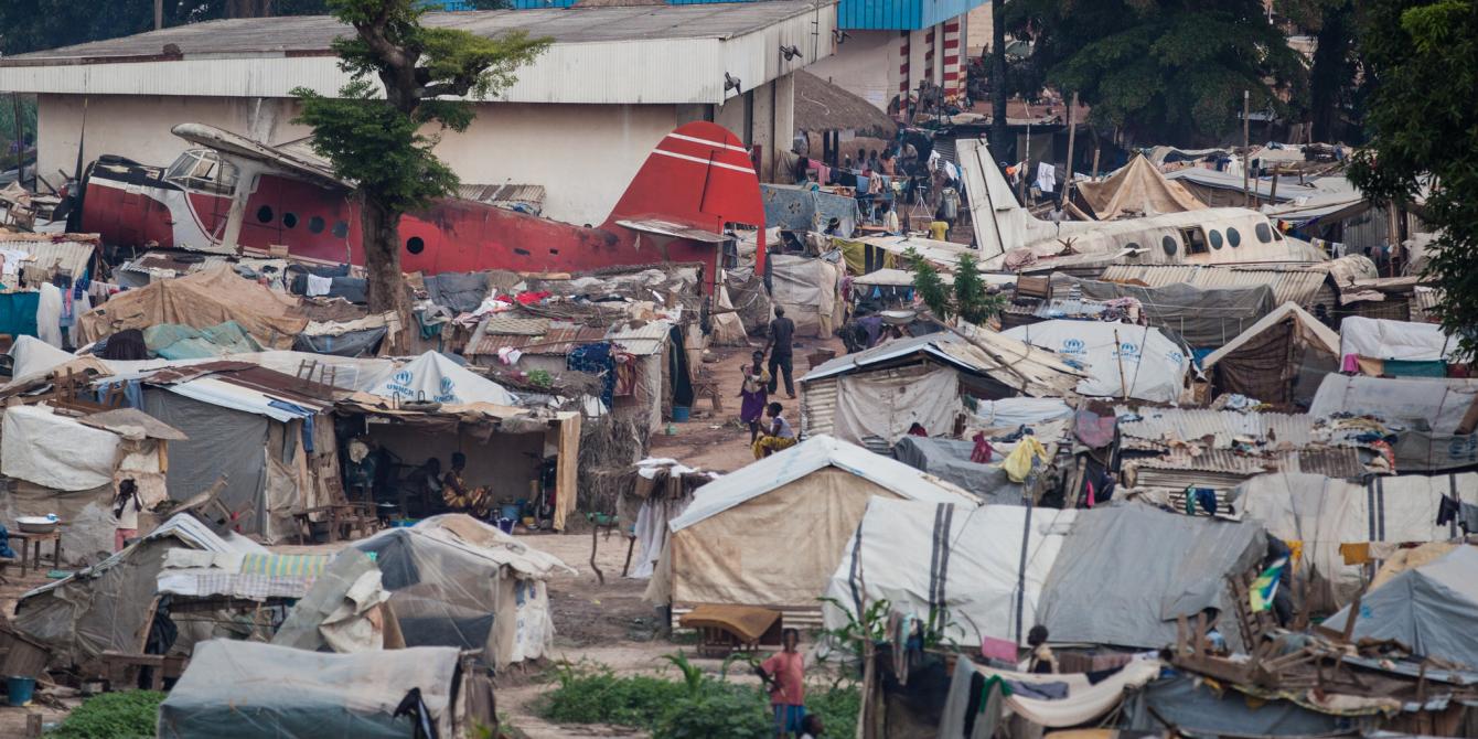 Makeshift camp hosting thousands of internally displaced persons at Bangui M'Poko International Airport in Central African Republic Makeshift camp hosting thousands of internally displaced persons at Bangui M'Poko International Airport in Central African Republic