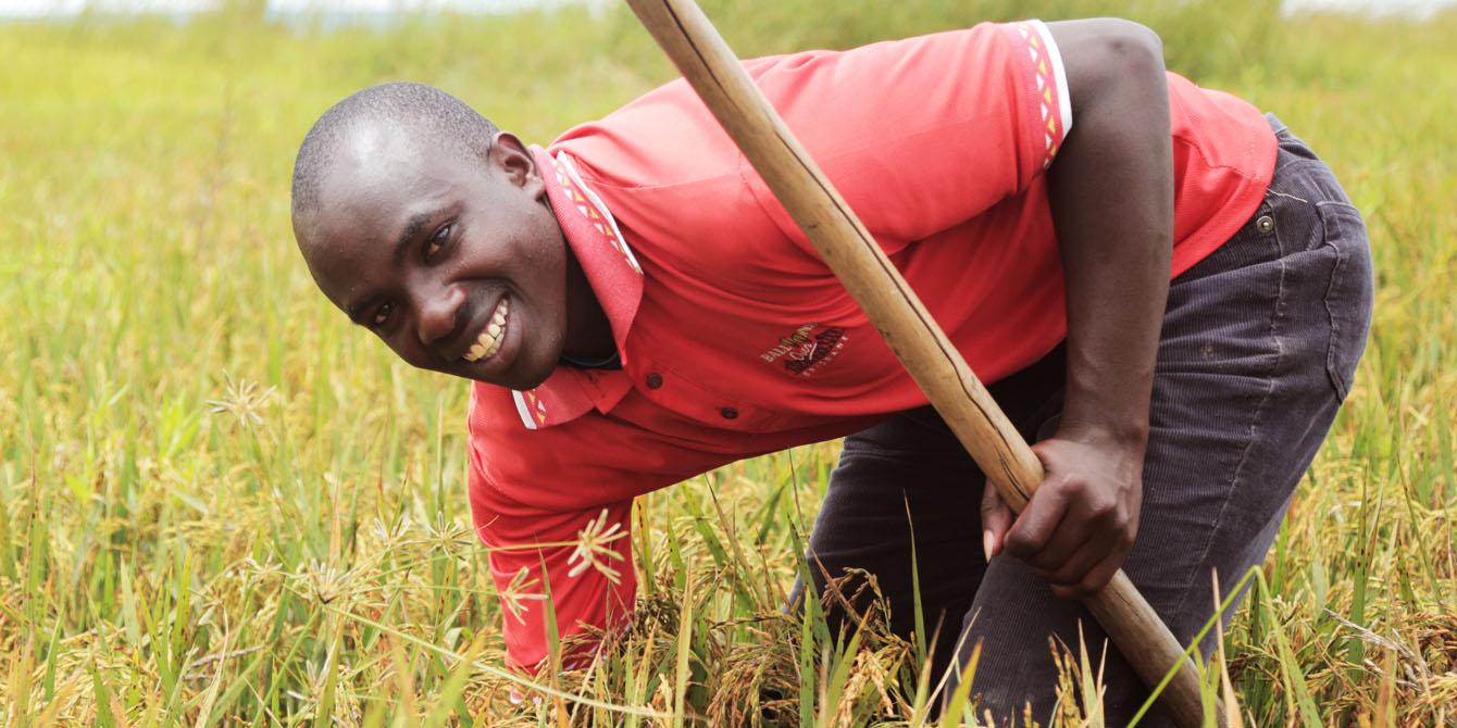 A proud rice farmer Edward working at his farm. Photo: Bill Marwa/Oxfam A proud rice farmer Edward working at his farm. Photo: Bill Marwa/Oxfam